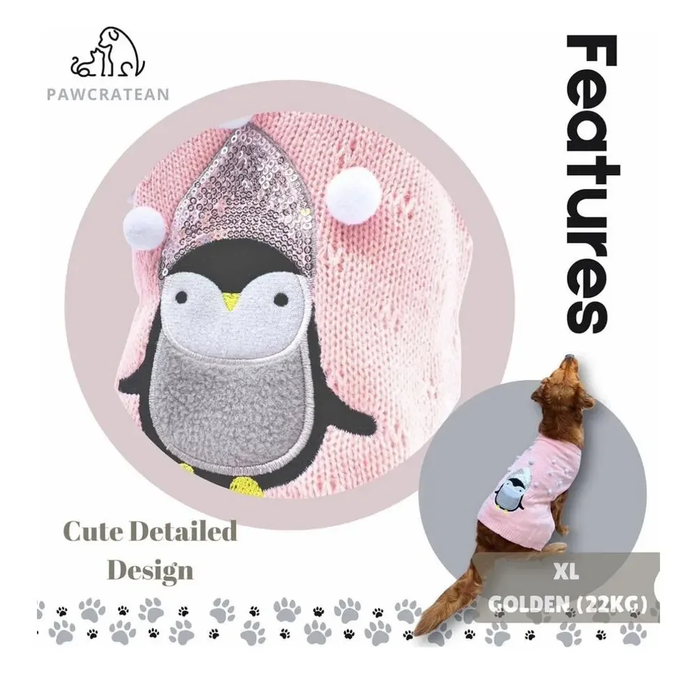 Pet pink penguine sequin knit dog sweater L